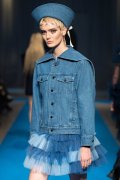 VIVIANO Embroidered Tulle Trimmed Sailor Collar Cropped Jacket