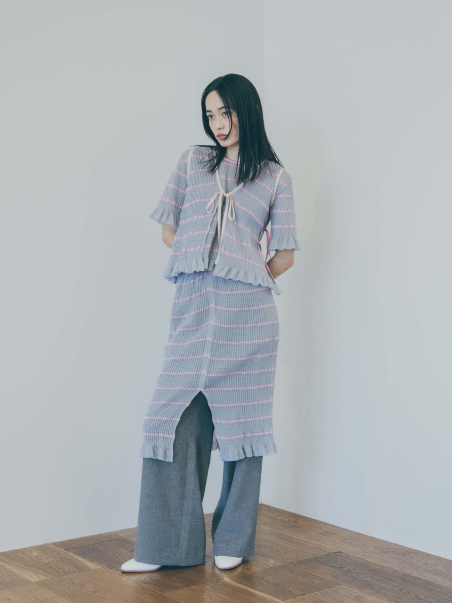 画像5: YUKI SHIMANE Shirring Border-Knit Skirt (5)
