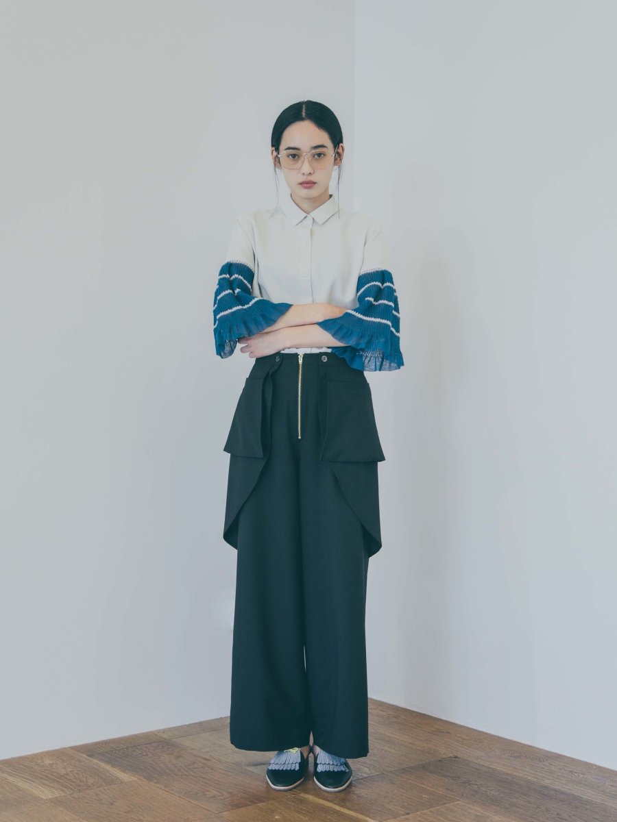画像1: YUKI SHIMANE Border Knit Sleeve Shirt (1)