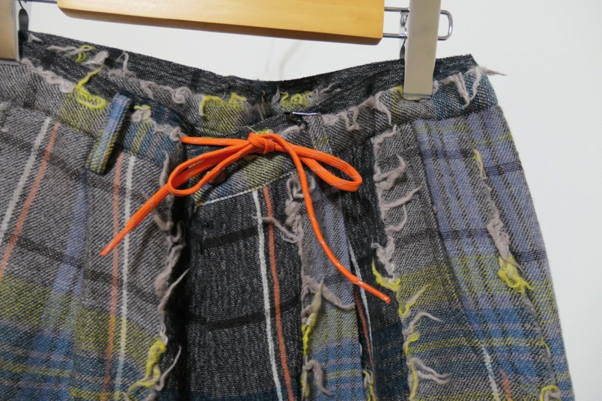 画像2: STOF FRINGE WOOL CHECK WIDE SLACKS (2)