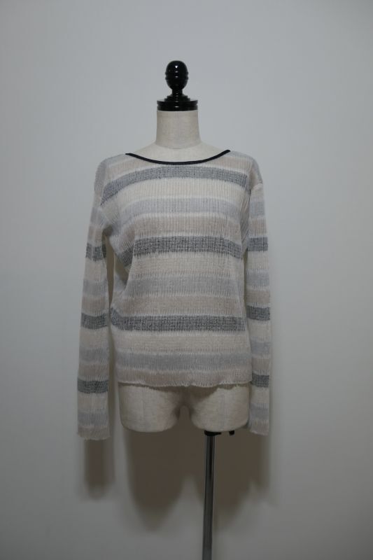画像1: YUKI SHIMANE Shirring Border knit Pullover